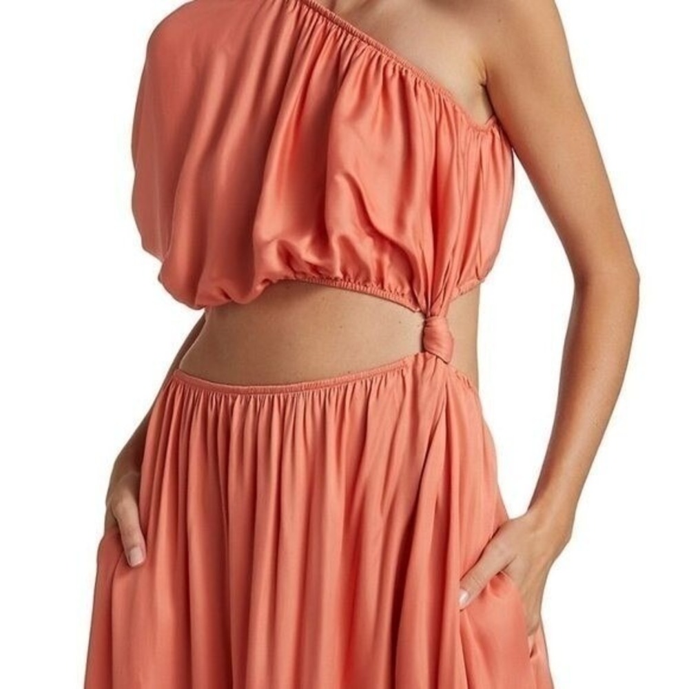 Farm Rio One Shoulder Cutout Maxi Dress Coral Peach Asymmetrical NWT L